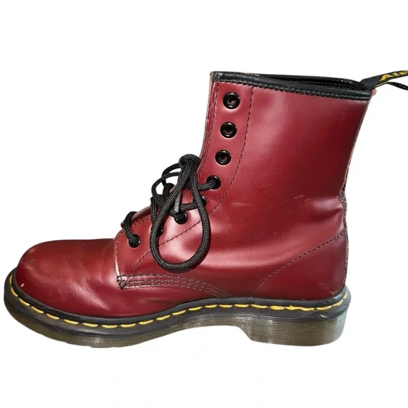 Dr. Martens Air Wair 1460 Smooth Leather Lace Up Boots Cherry Red Grunge Sz 7 - Picture 5 of 16